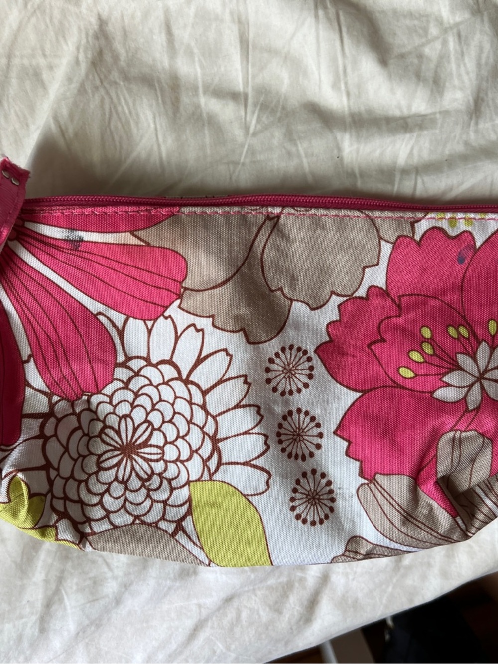 Bright Pink Floral Canvas Wristlet Pouch